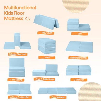 MeMoreCool Kids Folding Mattress, 63x26 Trifold Floor Mat, Blue - color: Blue