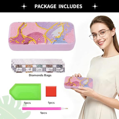 FlyingMage 5D Diamond Art Painting Kit, Hard Shell Eyeglasses Glasses Case | Mable DIY Diamond Dots, Small Gem Art Paint Mosaic Kits, Cute Rhinestone Sunglasses Case for Adults Beginner Women - color: Pink Marble