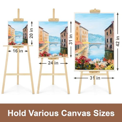 JEAWIWI 1 Pcs Wooden Easel, Adjustable, Holds up to 42", Lightweight Pine | Art Easel Stand for Painting and Canvas, Large, for Beginners and Artists, Lightweight Pine, for Studio, Classroom, and Home