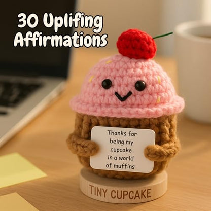 Emotional Support Gifts for Women - Positive Crochet Cupcake W/ 30 Uplifting Affirmation Cards | Birthday Gift for Women Friendship, Best Friend, Bestie, Teen Girls, Classmates, Daughter Birthday - color: Cupcake