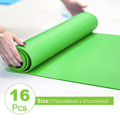 Funtery 3 mm Thin Yoga Mats Bulk, 68 x 24 Inches Lightweight PVC Exercise Mats Non Slip Workout Fitness Pads for Yoga Pilates Stretching Classes Gym Home Studio - color: Green