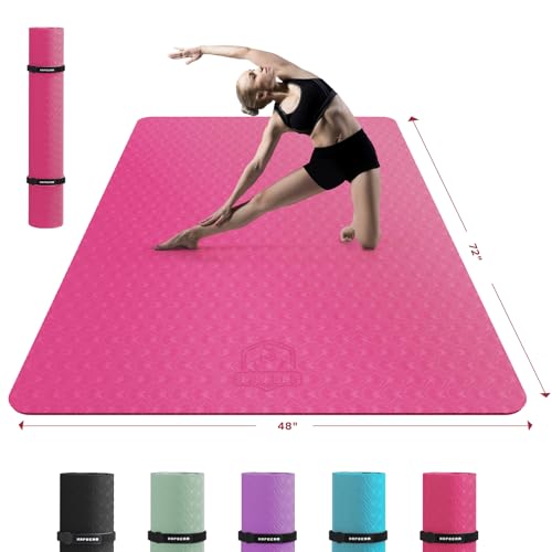 HAPBEAR Extra Large Yoga Mat - 72"x48"x6mm (1/4 inch), Non-Slip, Durable, Thick Wide Exercise Mat for Home Workouts, Yoga, Pilates, Stretching and Cardio Workouts - color: 72"x48"- Pink, size: 6MM