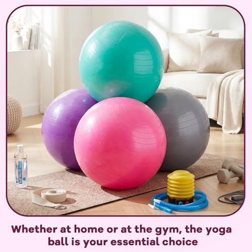 Leyndo 4 Pcs 26 Inch Yoga Exercise Ball Pilates - color: Pink Green Gray Set