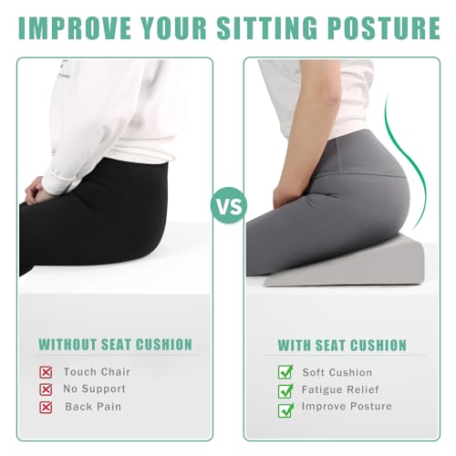 BUYUE Wedge Cushion for Butt Lift Women, Hard-Firm EVA Foam for Lift HIPS Up Fitness Training, Plank Position Mat, Non-Slip Chair Seat Pad, 15.7"x 12.5", Light Gray - color: Light Gray