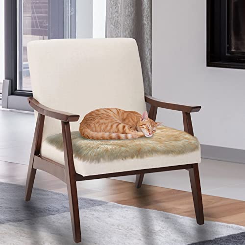 Softlife Square Faux Fur Sheepskin Chair Cover Seat Cushion Pad Super Soft Area Rugs for Living Bedroom Sofa (1.6ft x 1.6ft, White-Brown Tip) 1 pack - color: White-brown Tip