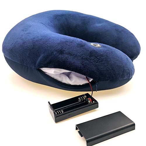 Hooshing Vibrating Neck Pillow Portable Travel Neck Pillow Massage, Navy | Comfortable Neck Support for Airplane, Office, Home, Best Gift for Parents - color: Navy Blue
