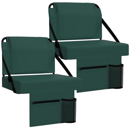 2pcs Stadium Seat for Bleachers with Back Support，Portable Bleacher Chairs with Back and Cushion，Includes Shoulder Strap and Cup Holder - color: Green,2 Pack