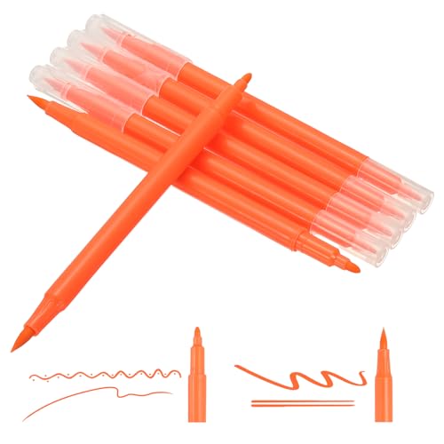 PATIKIL Dual Brush Markers, Light Orange Red Fine and Brush Tip Pen Artist Colored Marker Set Supplies for Adult Coloring Books Lettering Journaling Calligraphy Drawing Doodling, 6 Pcs - color: Light Orange Red