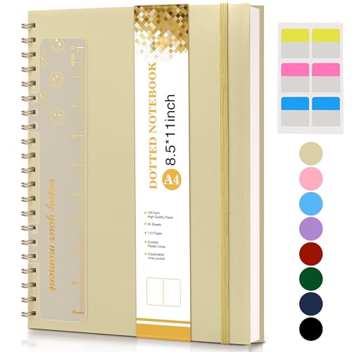 Dotted Notebook, Spiral Notebook Journal 8.5” x 11”, A4 Large Dot Grid Notebooks for Women Men, 100 GSM Dotted Paper, Plastic Hardcover Spiral Bullet Journals for Work School Sketching, Yellow - color: Yellow, size: Dotted