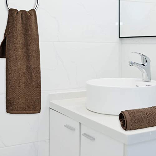 Cleanbear Bathroom Hand Towels, 100% Cotton Face Towels, 13” x 28” (Brown) | Soft Lightweight Quick-Drying Hand Towels Set of 2, Ideal for Hand, Face, Bath, Kitchen, Guests - color: Brown