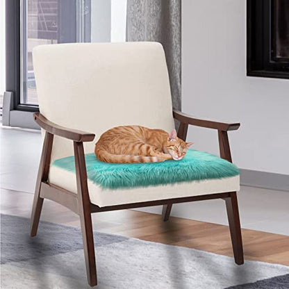 Softlife Blue Faux Fur Sheepskin Chair Cover Seat Cushion Pad Super Soft Area Rugs for Living Bedroom Sofa Dorm (1.6ft x 1.6ft, Light Blue) - color: Light Blue