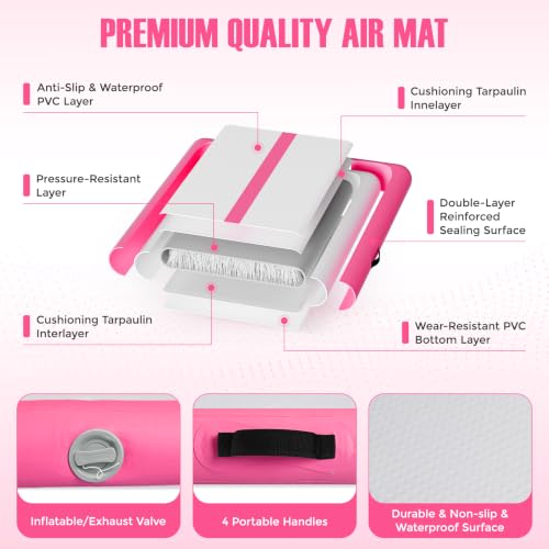 Inflatable Gymnastics Mat Air Tumble Track Tumbling Mats with Pump - color: Pink, size: 10ft*3.3ft*4inch(3m*1m*10cm)