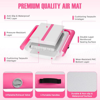 Inflatable Gymnastics Mat Air Tumble Track Tumbling Mats with Pump - color: Pink, size: 10ft*3.3ft*4inch(3m*1m*10cm)