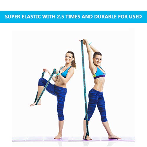 Stretch Strap, Elastic Yoga Stretching Strap, Multi-Loop for Physical Therapy, Pilates, Yoga, Dance & Gymnastics Exercise and Flexible Pilates Stretch Band - color: Blue