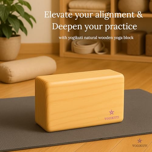 Yogikuti Solid Wooden Yoga Blocks | Premium Pine Wood Iyengar Yoga Blocks | Soild, Durable & Smooth Rounded Edges | Wooden Yoga Props for Stretching, Balance, Alignment & Home Studio Practice