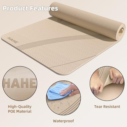 Yoga Mat High Density Exercise Mat, 76"x32"x0.27"Thick Wide & Large Yoga Mat for Women Men, Professional POE Workout Mat for Yoga, Pilates, Fitness & Stretching - color: Beige Coffee