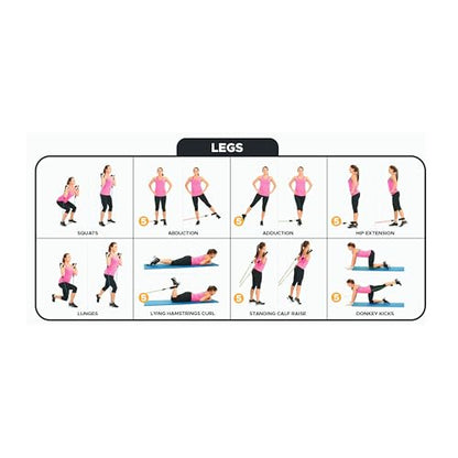 Bodylastics 특허받은 베이직 시리즈 저항 밴드 세트 - 스냅 감소 기술이 적용된 저항 밴드, 손잡이 2개, 발목 스트랩 2개, 도어 앵커 1개 및 휴대용 가방 1개 - color: 운동 가이드 포스터