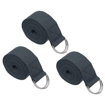 PATIKIL Yoga Strap for Stretching Cotton Yoga Belt with Adjustable Metal D-Ring Buckle Stretch Band for Fitness Pilates - color: Dark Grey