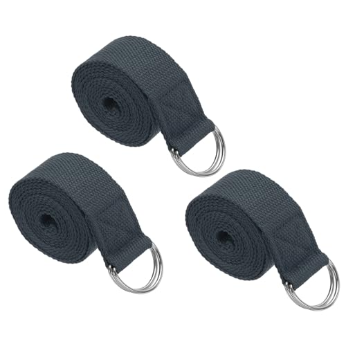PATIKIL Yoga Strap for Stretching Cotton Yoga Belt with Adjustable Metal D-Ring Buckle Stretch Band for Fitness Pilates - color: Dark Grey