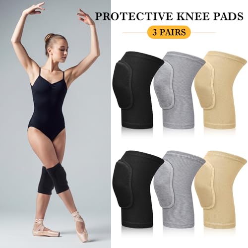 Eurzom 3 Pairs Dance Knee Pads Women Non-Slip - color: black, gray, skin color