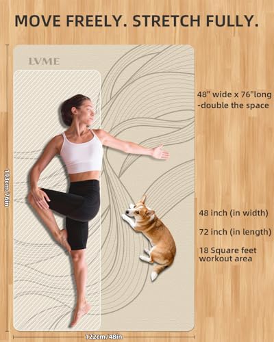 Large Yoga Mat (75.5"x47.6"x0.4"）Extra Wide & Thick 10mm | Non-Slip Exercise Mat, High-Density TPE Mat for Yoga Pilates & Home Gym Workouts - color: Cream