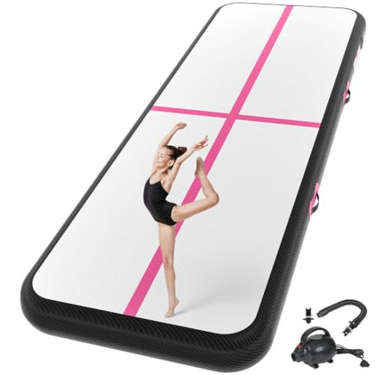 Inflatable Gymnastics Mat Air Tumble Track Tumbling Mats with Pump - color: Pink Black, size: 13ft*3.3ft*4inch(4m*1m*10cm)