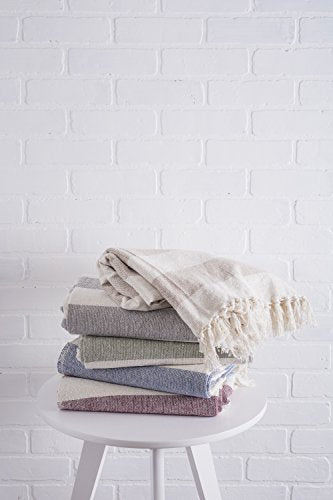 DII Rustic Farmhouse Cotton Cabana Striped Blanket Throw with Fringe, 50 x 60 - Cabana Striped Artichoke - color: Artichoke