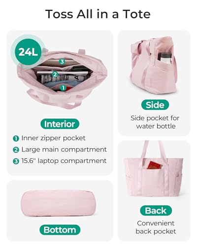 BAGSMART Gym Tote Bag for Women, 24L/28L Travel Tote Yoga Mat Bag - color: Baby Pink, size: Medium