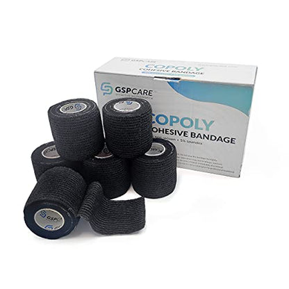 Self Adherent Cohesive Wrap Bandages 2 Inches (Black, 6 Count) - color: Black, size: 6 Count (Pack of 1)