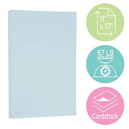 JAM PAPER Vellum Bristol 65lb Cardstock - 11 x 17 Ledger Size Coverstock - 147 gsm - Blue - 50 Tabloid Sheets/Pack - color: Blue, size: 11" x 17"