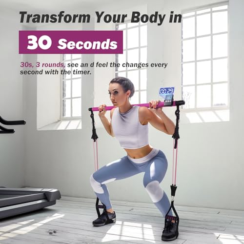 Upgraded Pilates Bar Kit with Resistance Bands Natural Latex for Women & Men, Heavy-Duty Stainless Steel Multifunctional Yoga Pilates Stick for Home Gym Exercise Fitness Equipment Full-Body Workouts - color: Purple Red