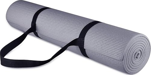 Fitvids All Purpose 1/4-Inch High Density Anti-Tear Exercise Yoga Mat with Carrying Strap, Multiple Colors - color: Gray