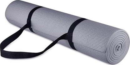 Fitvids All Purpose 1/4-Inch High Density Anti-Tear Exercise Yoga Mat with Carrying Strap with Optional Yoga Blocks, Multiple Colors - color: Gray