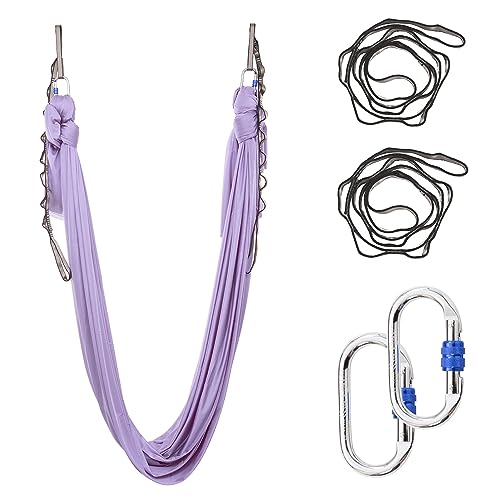5.5 Yards Aerial Silks Yoga Swing Set - Aerial Yoga Hammock Kit Anti-Gravity Flying for Fitness, Low/Non Stretch Nylon Tricot Fabric Hardware Included for Dance - color: Lilac1