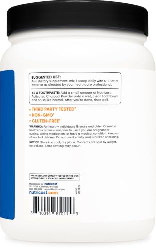Nutricost Activated Charcoal Powder 1lb, Food Grade Powder, Gluten-Free | Toothpaste, Facemask, Odor Control, Vegetarian, GMO-Free - size: 1 Pound (Pack of 1)