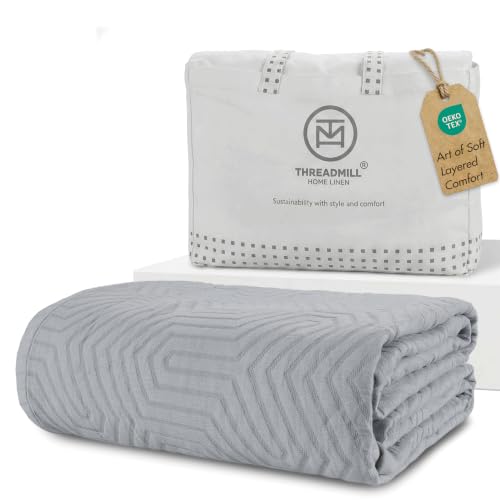 Threadmill Luxury Cotton Blankets for Queen Size Bed | All-Season 100% Cotton Queen Size Blanket | Aster Jacquard Cozy Lightweight, Soft Breathable Coverlet fits Full Size Bed, 90x92 | Scottish Grey - color: Aster Scottish Grey, size: Queen / Full