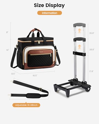 LOVEVOOK Rolling Teacher Bag, Laptop Tote with Detachable Dolly | Fits 17.3 Inch Laptop, Detachable Dolly, Large Rolling Tote Bag for Teacher Office Work Nurse, Adjustable Handle - color: Black-beige-brown