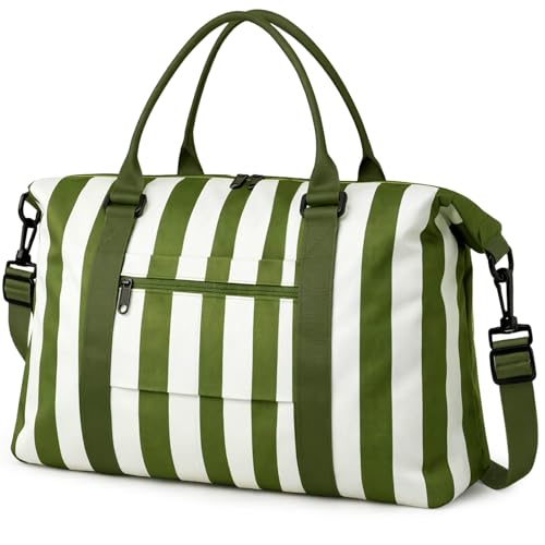 TOPBAG Travel Duffle Bag, Waterproof Weekender Carry On Tote Bags for Women, Sport Gym Bag for Men, Hospital Bag for Labor and Delivery, Overnight Luggage Bag with Trolley Sleeve - color: Green White