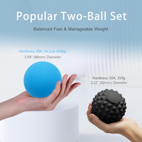 Massage Balls, 2 Pack Firm Silicone Massage Ball Set (Smooth & Textured, 3.54" & 3.22"), Deep Tissue Trigger Point & Myofascial Release for Back, Neck, Shoulder & Foot - style: Smooth & Deep-Tissue Spiky Set