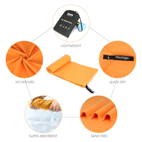 Microfibre Towel Extra Large for Beach, Travel, Swimming, Bath– Quick Dry, Ultra Compact, Sand Free, Lightweight & Super Absorbent(Orange,78x35 in) - color: Orange, size: 78"x35"
