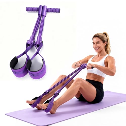 Pedal Resistance Bands with Handles, Separated 8-Tube Multifunction Exercise Bands, Yoga Tension Rope, Natural Rubber Elastic Equipment for Abdomen, Waist, Arm, Leg Stretching - color: Purple