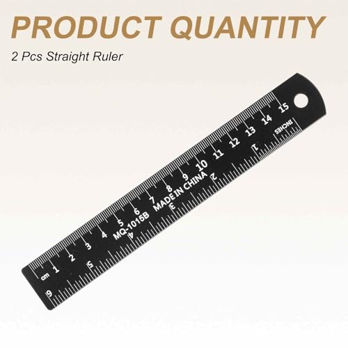 HARFINGTON 2pcs Metal Straight Ruler 15cm Metric SAE Aluminum Alloy Measuring Rulers Scale Tool with Hole for Measure Study Reading Classroom Office, Black - size: 15cm