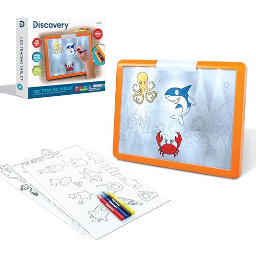 Discovery LED Tracing Tablet, 26-Piece Set with Washable Markers, Tracing & Template Sheets, Battery Powered Doodle Activity Lightboard, Kids Drawing & Sketching Portable Travel Art Set, Toy Gift