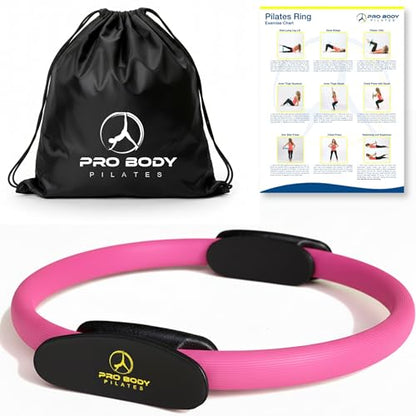 ProBody Pilates Circle - 14 Inch Magic Circle Pilates Ring | 30 lb Resistance, Dual Foam Grips, Inner Thigh Exerciser, Pilates at Home Equipment, Carry Pouch, Pilates Essentials - color: Pink