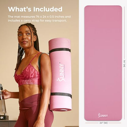 Sunny Health & Fitness Exercise Yoga Mats - Non-Slip Support for Home & Gym - color: Classic Thick Pink