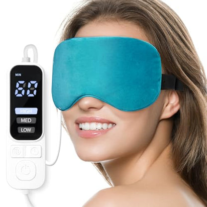 Ezona Heated Eye Mask, Warm Eye Compress Mask for Dry Eyes, Blue | USB Electric Eye Heating Pad, Temperature & Timer Control, Blepharitis, Sinus, Migraine, Stye, MGD Puffiness - color: Blue