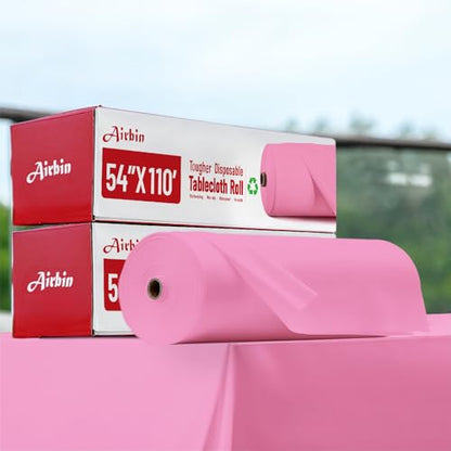 Plastic Tablecloth Roll, 110 Ft X 54 In Table Cloth Disposable Table Cover | Pink Tablecloth with Cutter PEVA Disposable Tablecloth Rectangular Table Cover Roll for Baby Shower, Birthday Party, Festival - color: Pink, size: 1320" x 54" (Rectangular)