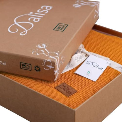 Dalisa Alina GOTS Organic Cotton Throw Blanket, Saffron Gold, 50x60 in - color: Saffron Gold, size: 50x60
