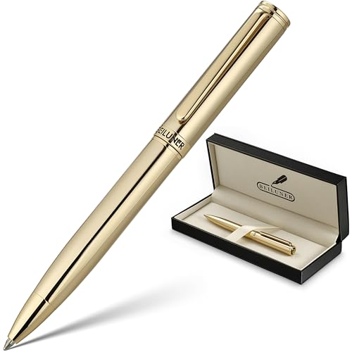 BEILUNER Gold Gel Pen, Stunning Luxury Pens with 24K Gold Plating, Black Ink Refill, Executive Gift Set for Family & Friends, Writing, Fancy, Office, Retractable, Graduation Gifts, Nice Designer Pens - color: Gold