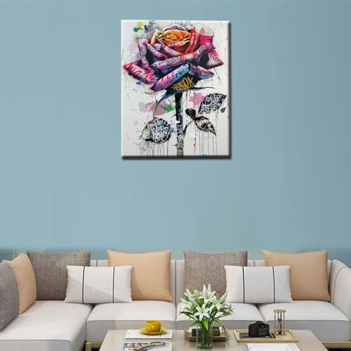 Tucocoo Graffiti Rose Paint by Number Kit for Adults and Women Multicolored Petals Paint by Numbers Kit for Adults Kits White Background Painting on Canvas Home Wall Decor 16x20 Inches （DIY Frame ） - color: Artwork-05, size: 16''Wx20''H(DIY frame)